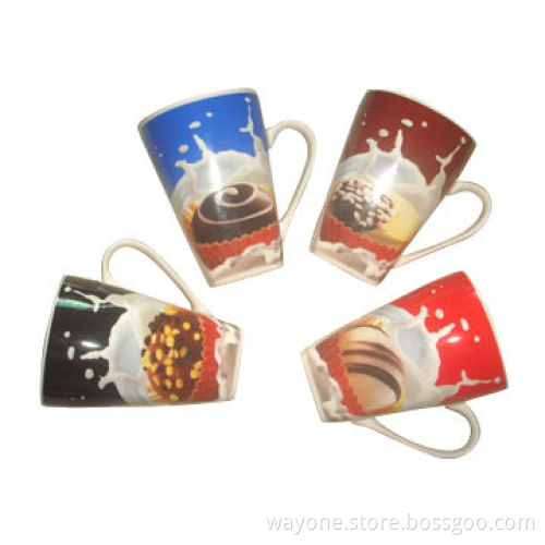 12oz coffee mugs with cake design, suitable for promotional purposes, ceramic